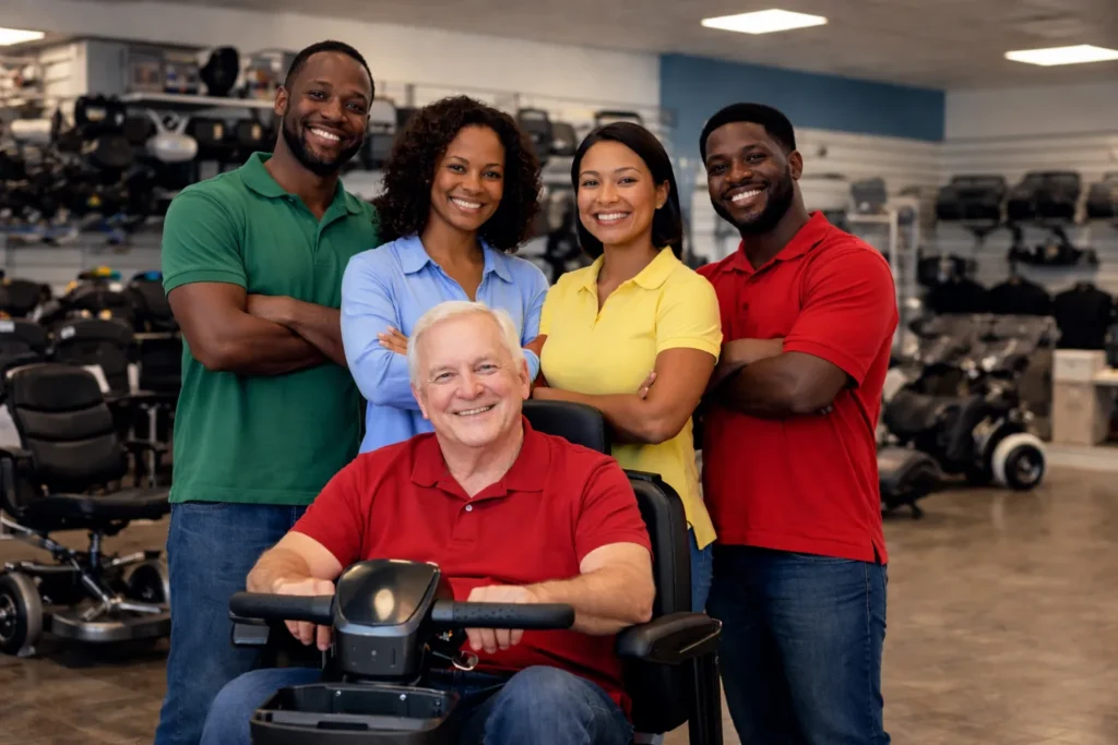 AI generated image of Mobility Rental Team and Happy Client